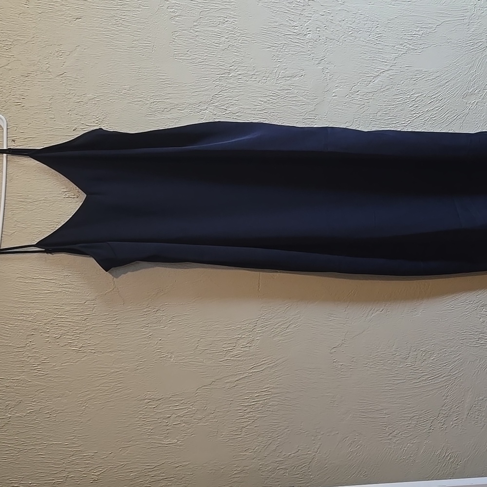 A New Day Navy Blue Silky Slip Midi Dress V Neck L NWT